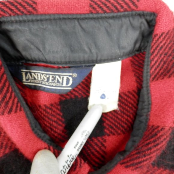 Lands End Mens L Wool Nylon Long Sleeve Red Black Buffalo Plaid Shirt Shacket - Picture 4 of 7